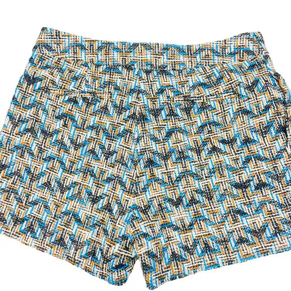 Derek Lam 10 Crosby - Tan, Black &amp; Blue Chevron Tweed High Waisted Shorts Sz 6