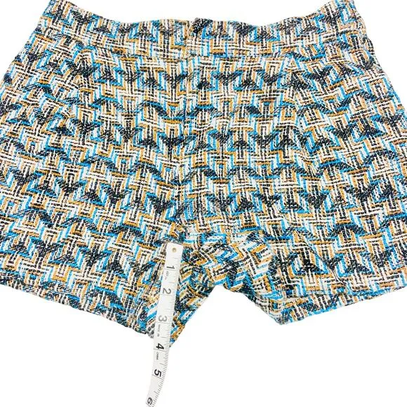 Derek Lam 10 Crosby - Tan, Black &amp; Blue Chevron Tweed High Waisted Shorts Sz 6
