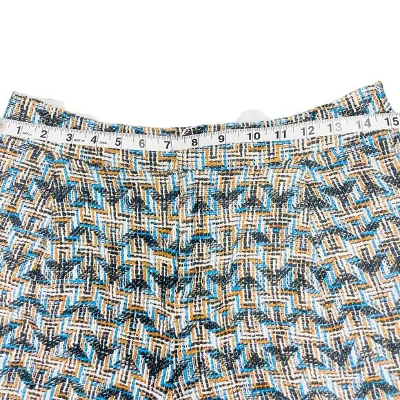 Derek Lam 10 Crosby - Tan, Black &amp; Blue Chevron Tweed High Waisted Shorts Sz 6
