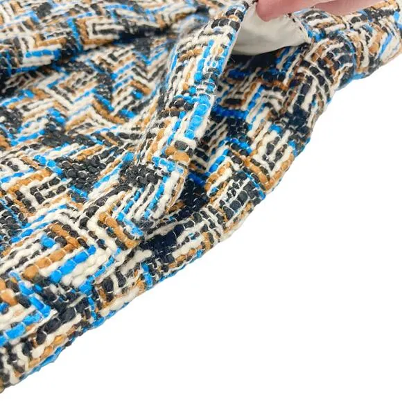 Derek Lam 10 Crosby - Tan, Black &amp; Blue Chevron Tweed High Waisted Shorts Sz 6