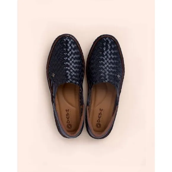 Desi Hangover | Men | Hola Black Woven Leather Dressy Flat Loafers | Size 10
