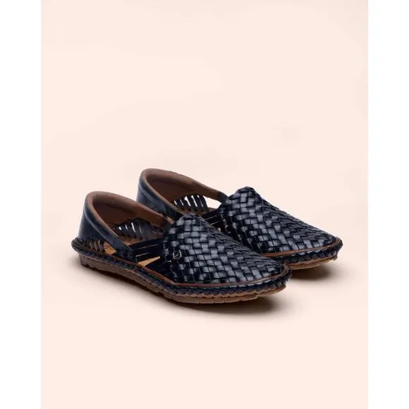 Desi Hangover | Men | Hola Black Woven Leather Dressy Flat Loafers | Size 10