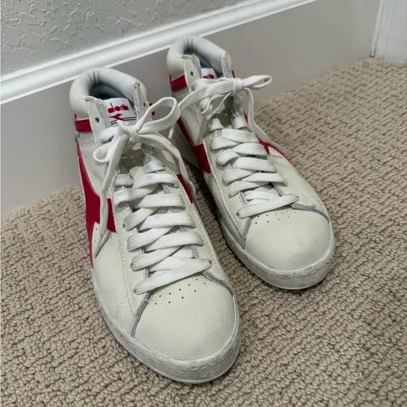 DIADORA Game L High Waxed Sneakers in White and Red Pepper size 8.5
