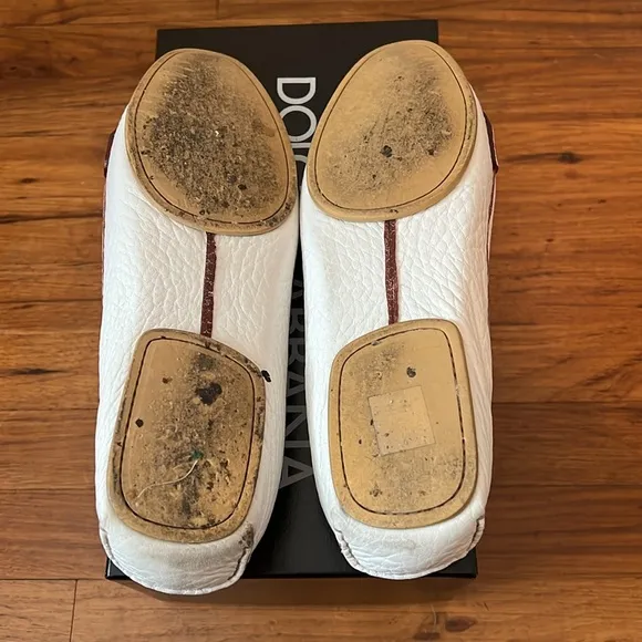 Dolce &amp; Gabbana White Leather Driving Loafers 39.5