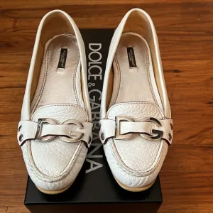 Dolce &amp; Gabbana White Leather Driving Loafers 39.5