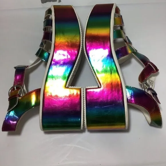 Dolls Kill Y.R.U. Chariot Chunky Platform Loafers Holographic Size 9