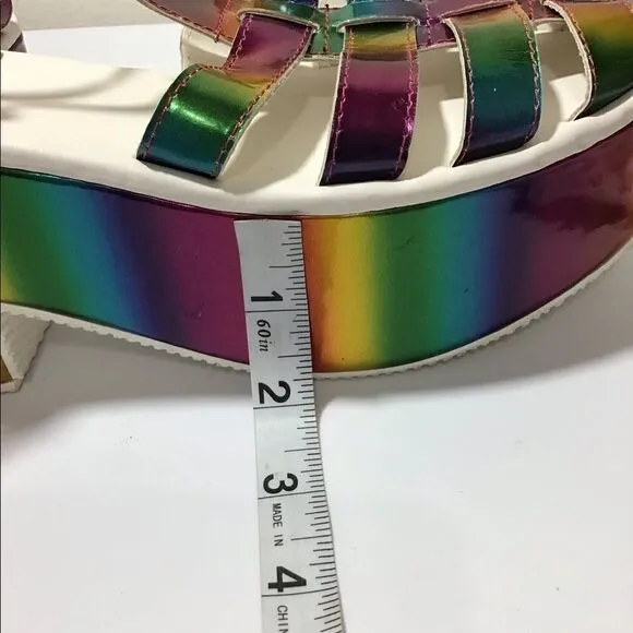 Dolls Kill Y.R.U. Chariot Chunky Platform Loafers Holographic Size 9