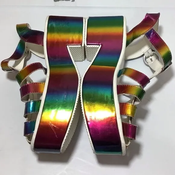 Dolls Kill Y.R.U. Chariot Chunky Platform Loafers Holographic Size 9