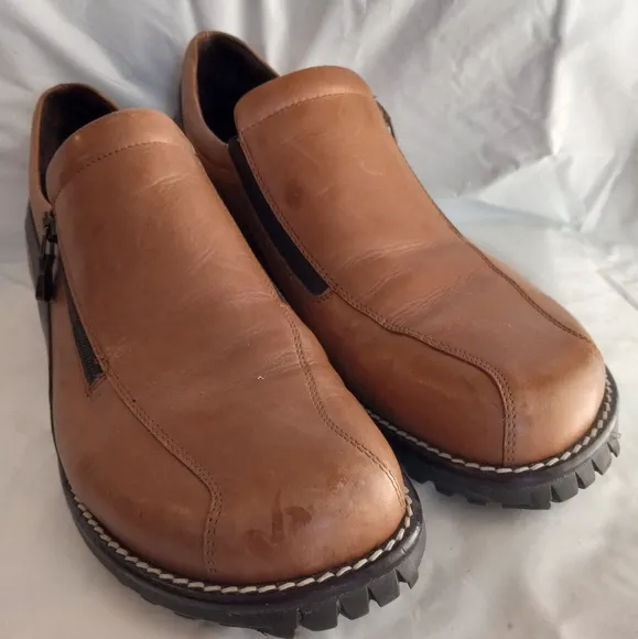 Donald Pliner Loafers Brown Leather Square Toe Sise Zip Slip On Shoes Sz…