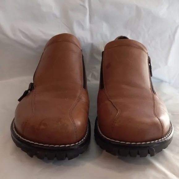 Donald Pliner Loafers Brown Leather Square Toe Sise Zip Slip On Shoes Sz…