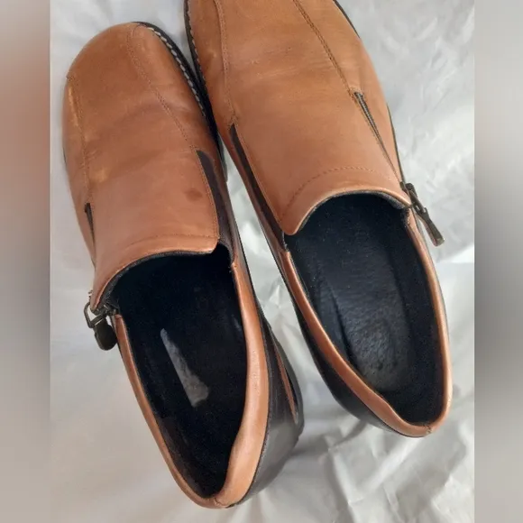 Donald Pliner Loafers Brown Leather Square Toe Sise Zip Slip On Shoes Sz…