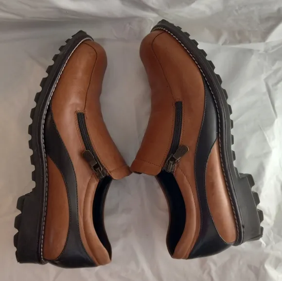 Donald Pliner Loafers Brown Leather Square Toe Sise Zip Slip On Shoes Sz…