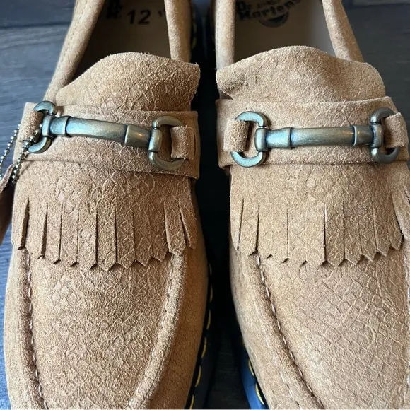 Dr Martens Adrian Snaffle Repello Python Emboss Suede Loafers Brown Size 12
