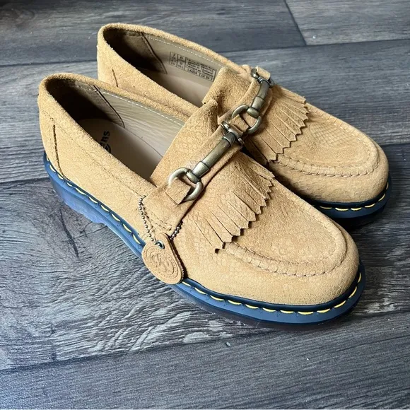 Dr Martens Adrian Snaffle Repello Python Emboss Suede Loafers Brown Size 8