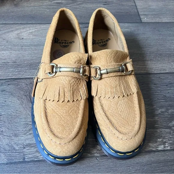 Dr Martens Adrian Snaffle Repello Python Emboss Suede Loafers Brown Size 8