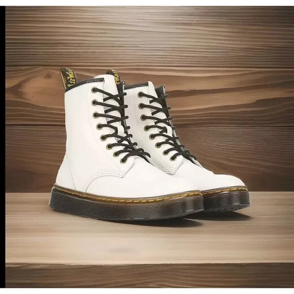 Dr. Martens Zavala Combat Boots Women's Size 9 White Lace-Up Ankle New