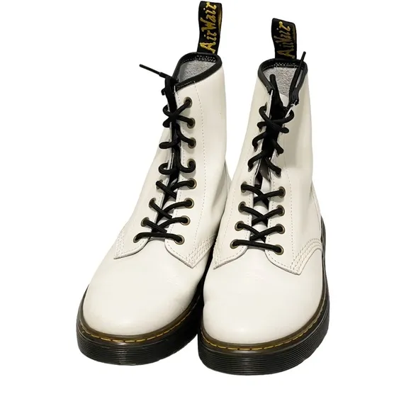 Dr. Martens Zavala White Lace Up Combat Boots Size 10