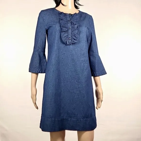 DRAPER JAMES Chambray Ruffle Shift Dress Size 2