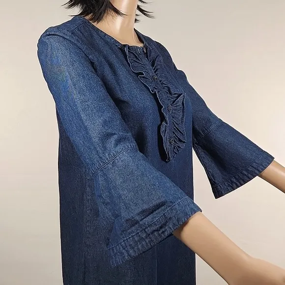 DRAPER JAMES Chambray Ruffle Shift Dress Size 2