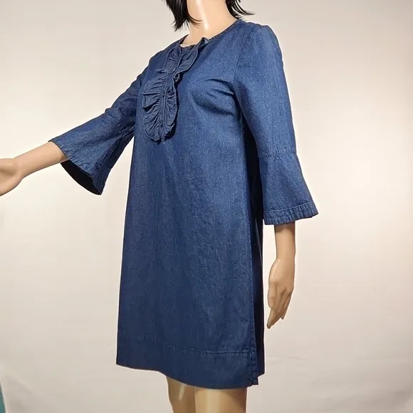 DRAPER JAMES Chambray Ruffle Shift Dress Size 2