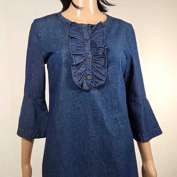 DRAPER JAMES Chambray Ruffle Shift Dress Size 2
