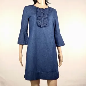 DRAPER JAMES Chambray Ruffle Shift Dress Size 2