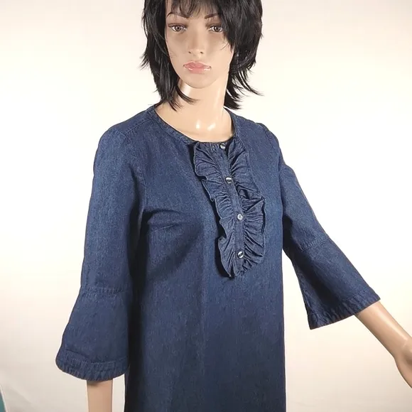 DRAPER JAMES Chambray Ruffle Shift Dress Size 2