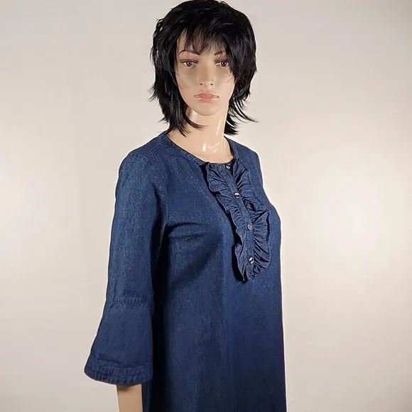 DRAPER JAMES Chambray Ruffle Shift Dress Size 2