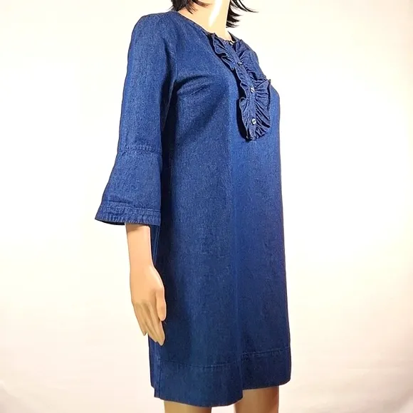 DRAPER JAMES Chambray Ruffle Shift Dress Size 2