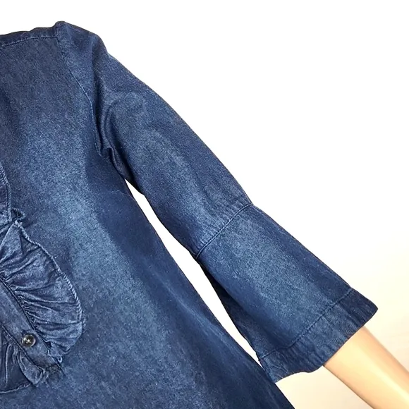 DRAPER JAMES Chambray Ruffle Shift Dress Size 2