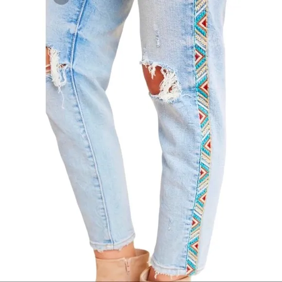 Driftwood x Free People Gizelle 27 High-Rise Embroidered Skinny Jeans New