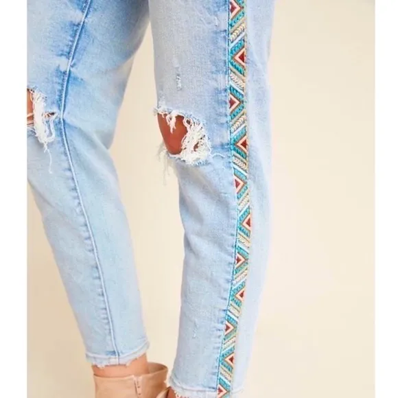 Driftwood x Free People Gizelle 27 High-Rise Embroidered Skinny Jeans New