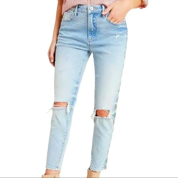 Driftwood x Free People Gizelle 27 High-Rise Embroidered Skinny Jeans New