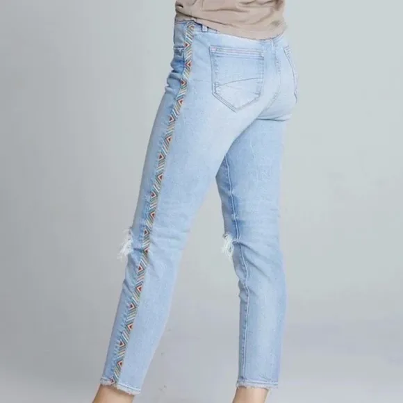Driftwood x Free People Gizelle 27 High-Rise Embroidered Skinny Jeans New