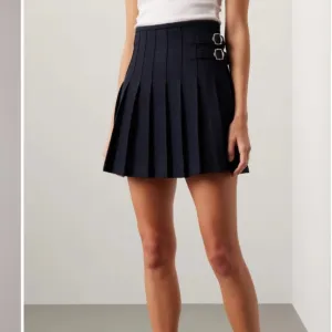 DUNST Buckle Pleated Mini Skirt NAVY Wool Blend Small- Medium