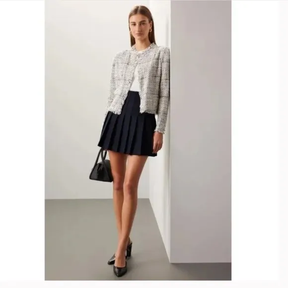 DUNST Buckle Pleated Mini Skirt NAVY Wool Blend Small- Medium