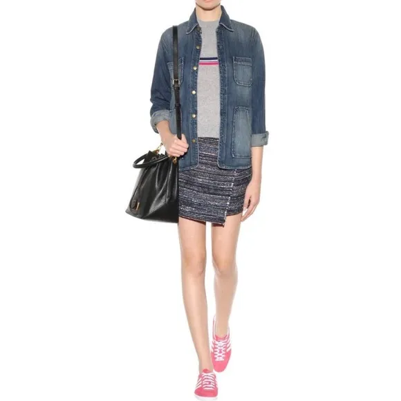 DVF Austyn Faux Wrap Tweed Mini Skirt In Blue Multi