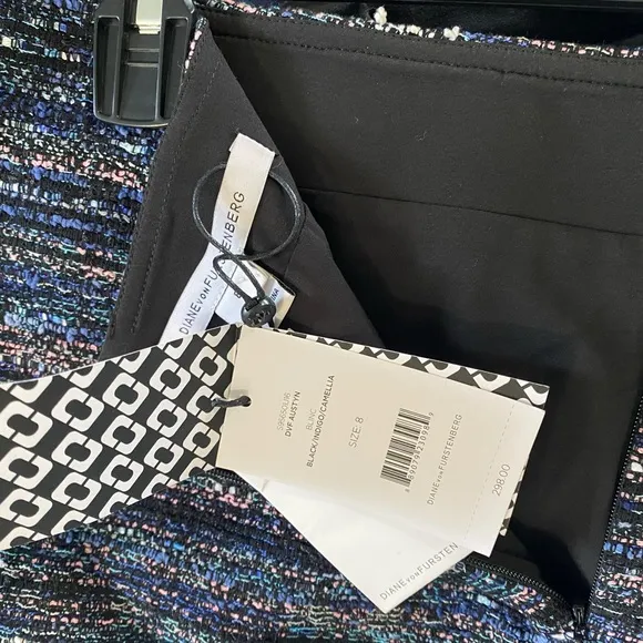 DVF Austyn Faux Wrap Tweed Mini Skirt In Blue Multi