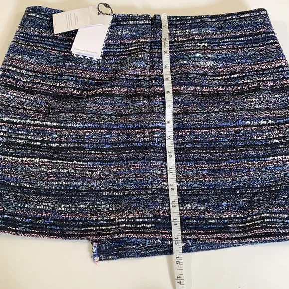 DVF Austyn Faux Wrap Tweed Mini Skirt In Blue Multi