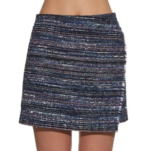 DVF Austyn Faux Wrap Tweed Mini Skirt In Blue Multi