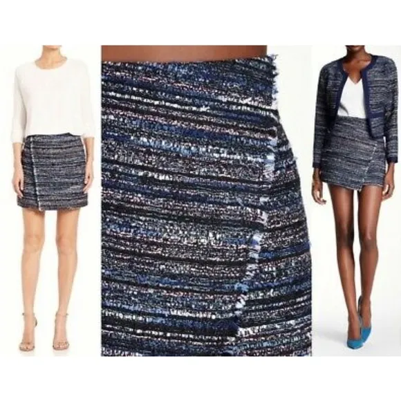 DVF Austyn Faux Wrap Tweed Mini Skirt In Blue Multi
