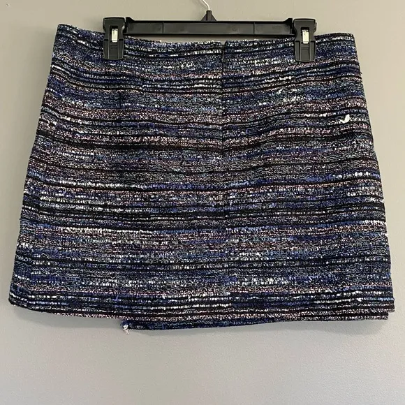 DVF Austyn Faux Wrap Tweed Mini Skirt In Blue Multi
