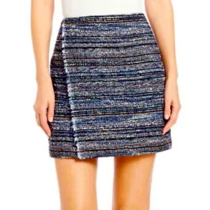 DVF Austyn Faux Wrap Tweed Mini Skirt In Blue Multi