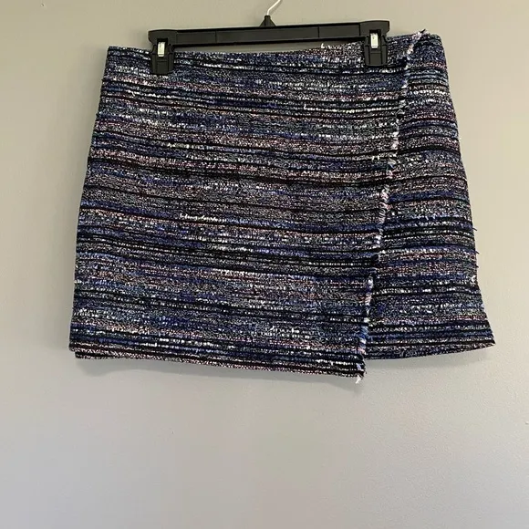 DVF Austyn Faux Wrap Tweed Mini Skirt In Blue Multi