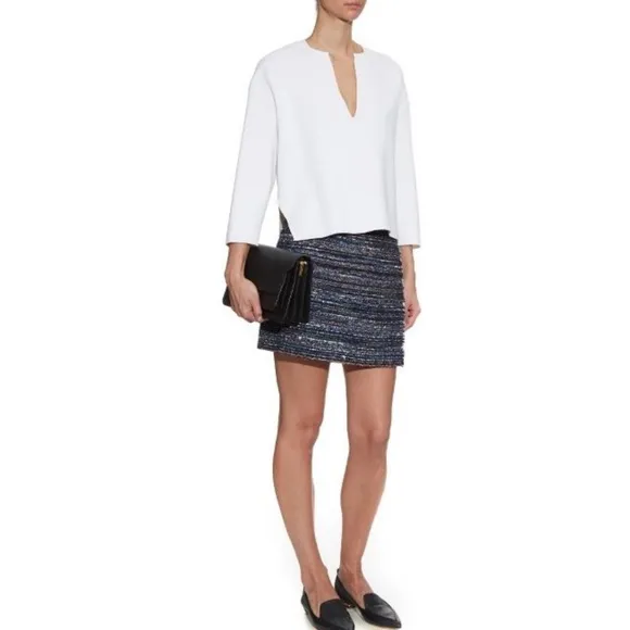DVF Austyn Faux Wrap Tweed Mini Skirt In Blue Multi