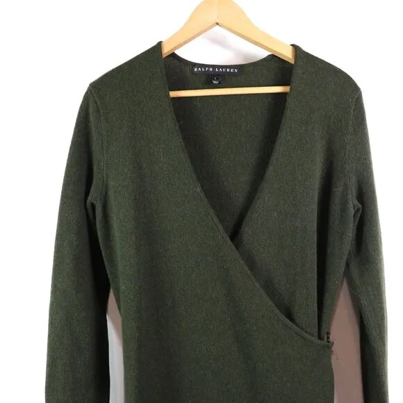 EC Ralph Lauren Black Label Cashmere Wool Silk Wrap Dress Size L