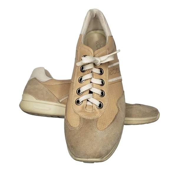 ecco | Beige Cream Neutral Casual Lace Up Comfort Sneakers Women's 10 - 10.5