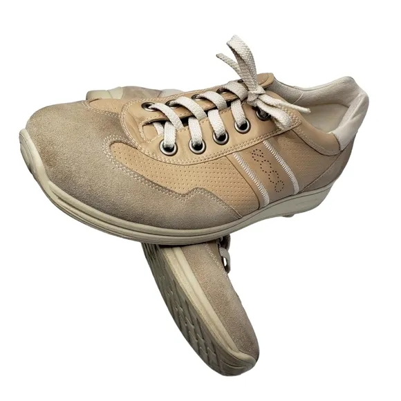 ecco | Beige Cream Neutral Casual Lace Up Comfort Sneakers Women's 10 - 10.5