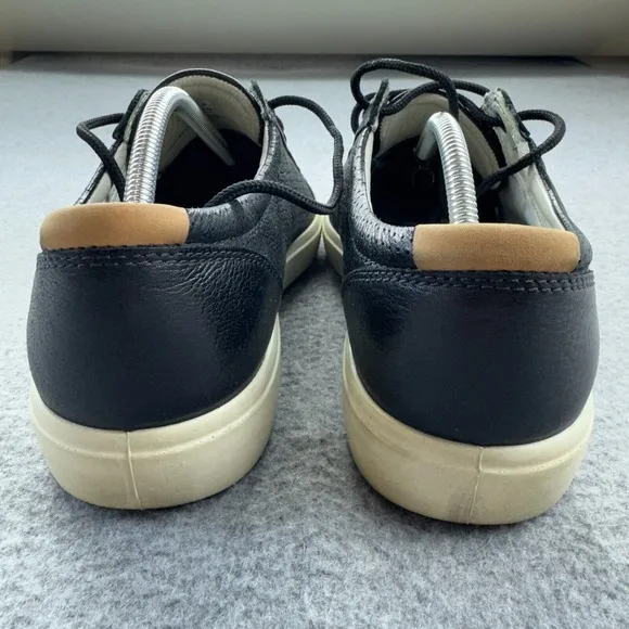 ECCO Soft 7 Black Leather Sneakers Men's EU 45 US 11-11.5 Perforated Comfort