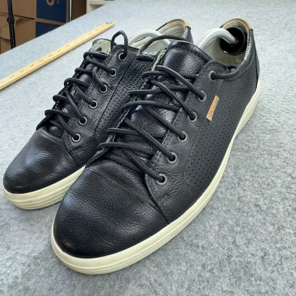 ECCO Soft 7 Black Leather Sneakers Men's EU 45 US 11-11.5 Perforated Comfort
